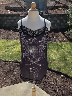 Halfheart Black Lace Winged Skull Women's Camisole